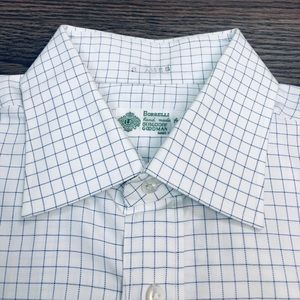 Borrelli White w/ Navy Check French Cuff Shirt 17